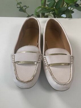 Calvin Klein Women's Light Blush Leather Loafers with Gold Accent